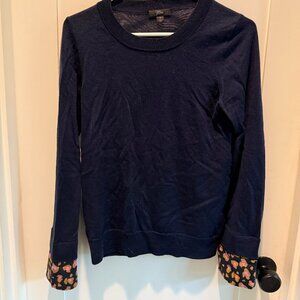 J.Crew Navy Teddie Sweater with Animal Print Cuffs